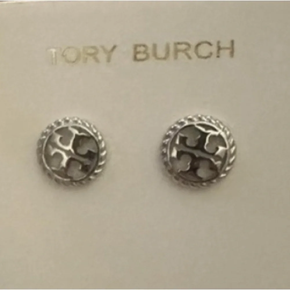TORY BURCH LOGO earrings in silver NEW WITH TAGS $98 MSRP